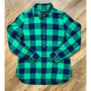 Women's J. Crew Mercantile Shirt Navy Blue/Green Buffalo Plaid Long Sleeve Sz 4P